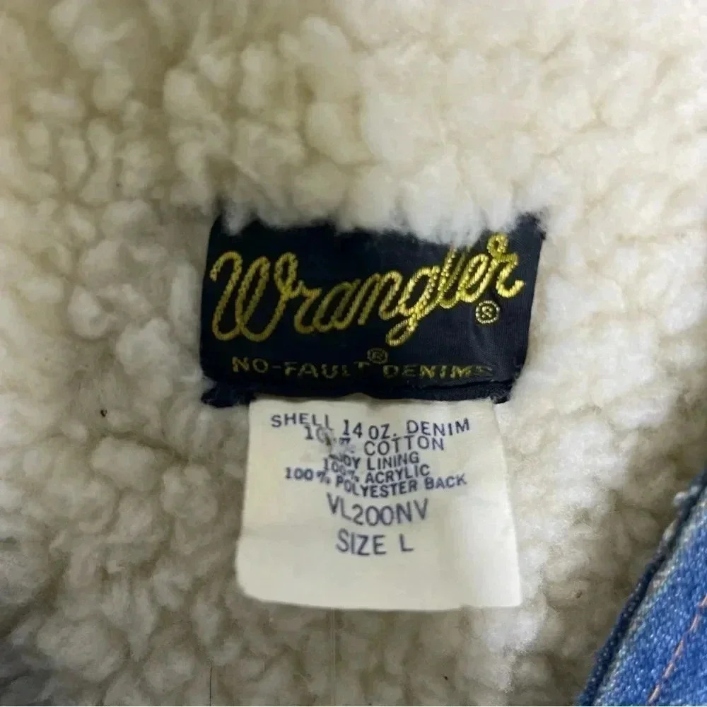 Wrangler Vintage Shearling Lined Denim Vest 1970's Size Large - Picture 3 of 7